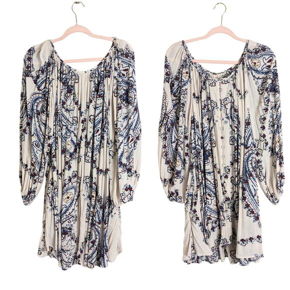 Free People Dress Women’s Size Large Ivory paisley combo Boho Tunic Women Small - Picture 1 of 8